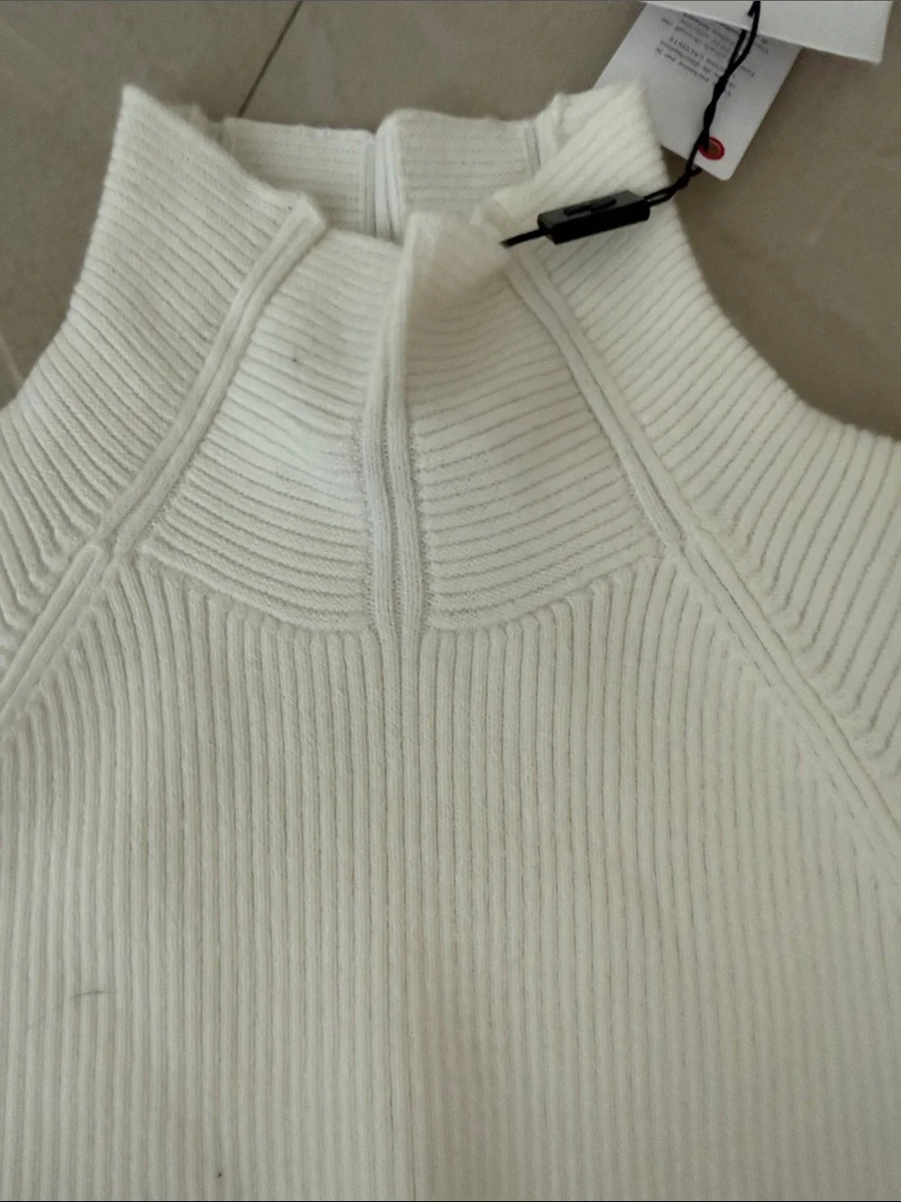 ****Lacoste Cream Ribbed Mock Neck Sweater Top - Picture 6 of 7